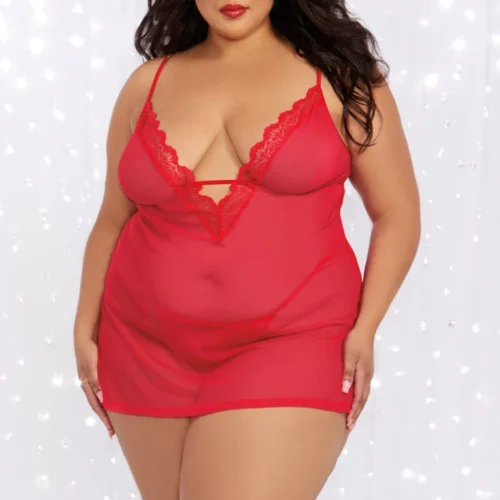 Dreamgirl Plus Size Rouge Chemise And Robe