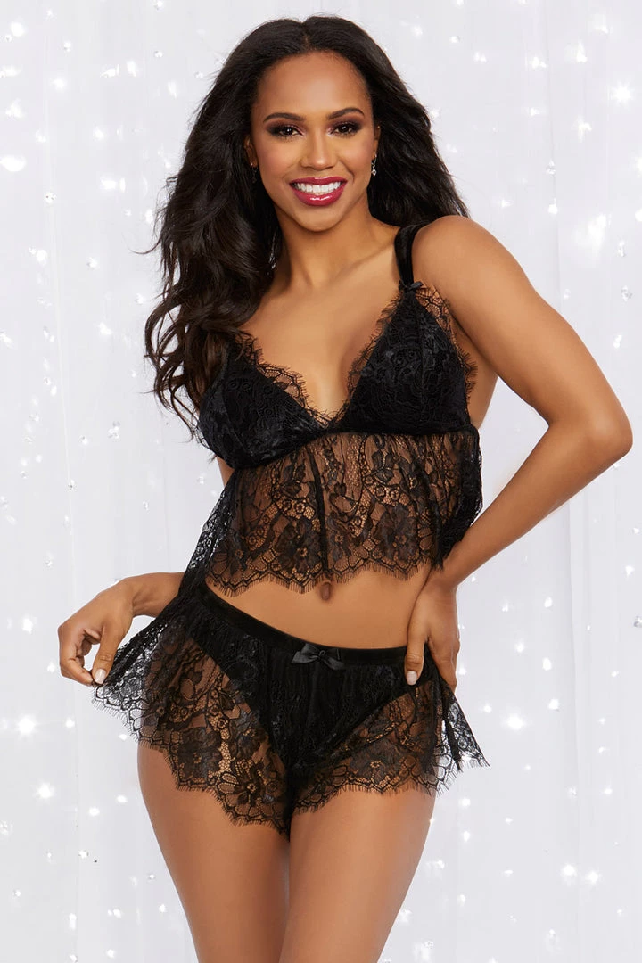 Dreamgirl Stretch Velvet And Eyelash Lace Cami Set 1 Dreamgirl Stretch Velvet And Eyelash Lace Cami Set