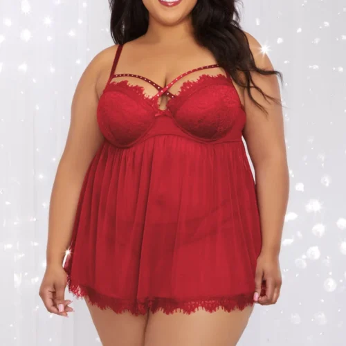 Dreamgirl Plus Size Strappy Red Babydoll Plus Size Lingerie