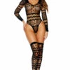 Elegant Moments Long Sleeve Crochet Teddy And Stockings Teddy Lingerie