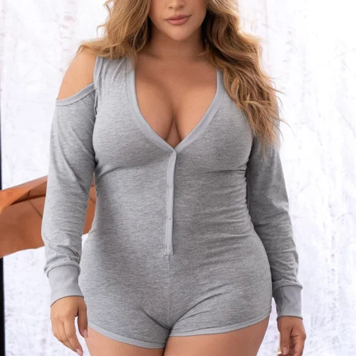 Mapalé Plus Size Cold Shoulder Long Johns