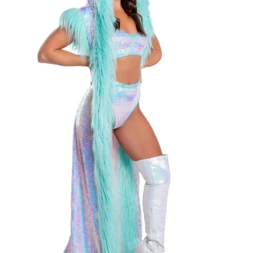 J. Valentine Holographic Sequin Mesh Duster Music Festival Wear