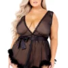 Roma Costume Plus Size Retro Mesh And Marabou Babydoll
