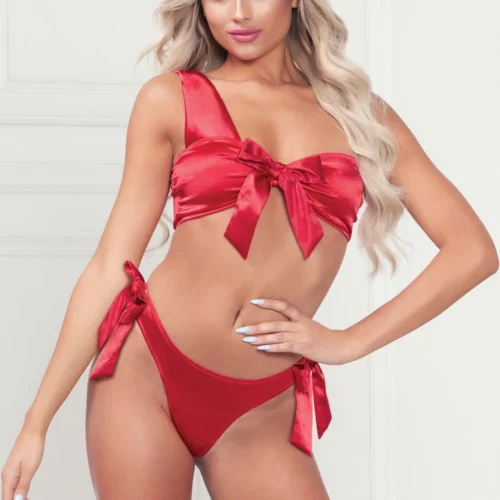 Seven Till Midnight Lingerie Satin Bow Beauty Bra Set