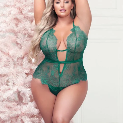 Seven Till Midnight Plus Size Low Cut Eyelash Lace Teddy