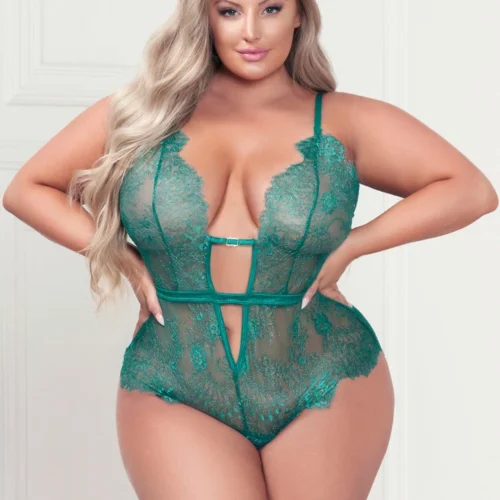 Seven Till Midnight Plus Size Low Cut Eyelash Lace Teddy