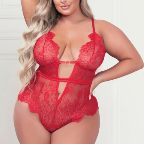 Seven Till Midnight Plus Size Low Cut Eyelash Lace Teddy