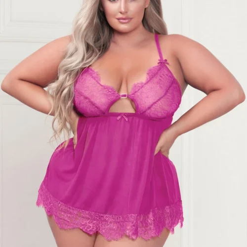 Seven Till Midnight Plus Size Lovely Eyelash Lace And Mesh Babydoll