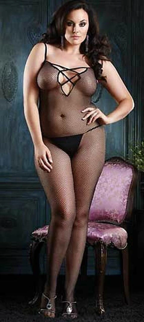 Leg Avenue Plus Size Criss Cross Fishnet Bodystocking