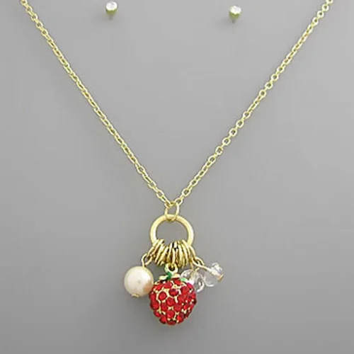 3WISHES Strawberry Charm Set Jewerly