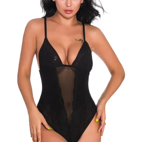 3WISHES Teddy Lingerie Geo Mesh Teddy