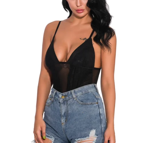 3WISHES Teddy Lingerie Geo Mesh Teddy