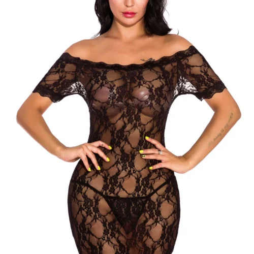 3WISHES Lace Off The Shoulder Chemise Lingerie