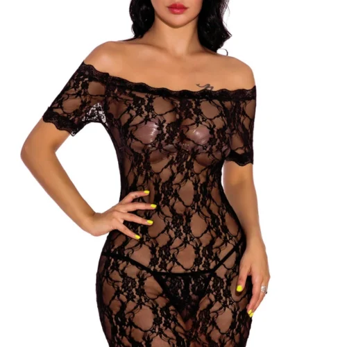 3WISHES Lace Off The Shoulder Chemise Lingerie
