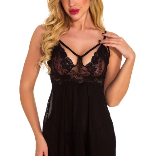 3WISHES Sultry Strappy Bust Babydoll Babydoll Lingerie