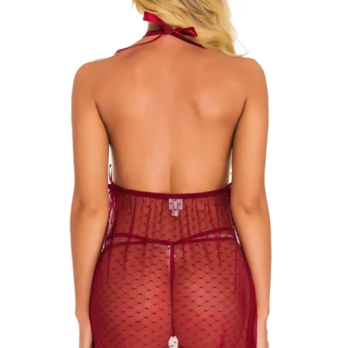 3WISHES Fancy French Dot Halter Babydoll Babydoll Lingerie