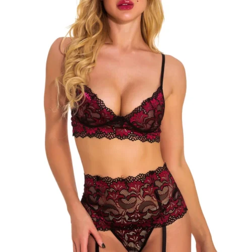3WISHES Lingerie Wine Red Lace Bra Set 7 3WISHES Lingerie Wine Red Lace Bra Set