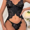 3WISHES Black Beauty Garter Cami Set Lingerie