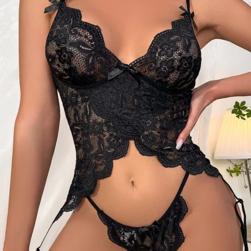 3WISHES Black Beauty Garter Cami Set Lingerie 7 3WISHES Black Beauty Garter Cami Set Lingerie