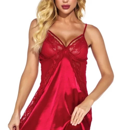 3WISHES Sexy Satin And Lace Chemise Lingerie
