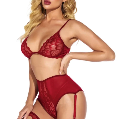 3WISHES Fine Feather Mesh Bra Set Lingerie