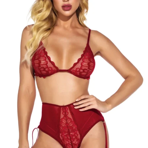 3WISHES Fine Feather Mesh Bra Set Lingerie