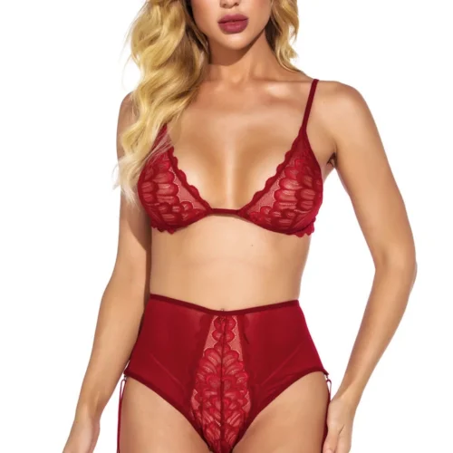 3WISHES Fine Feather Mesh Bra Set Lingerie