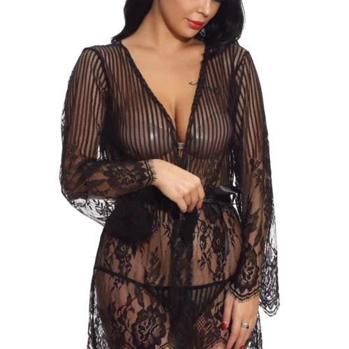 3WISHES Floral And Stripes Robe Lingerie