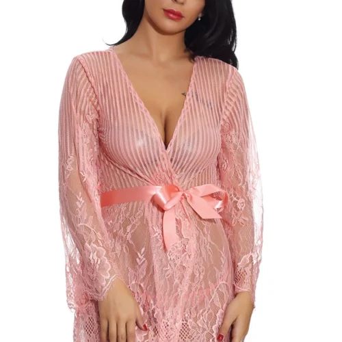 3WISHES Floral And Stripes Robe Lingerie