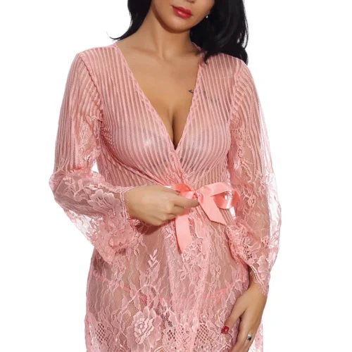 3WISHES Floral And Stripes Robe Lingerie