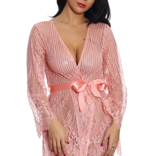 3WISHES Floral And Stripes Robe Lingerie