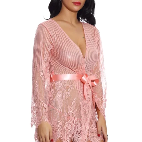 3WISHES Floral And Stripes Robe Lingerie