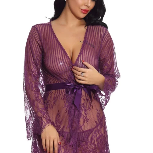 3WISHES Floral And Stripes Robe Lingerie