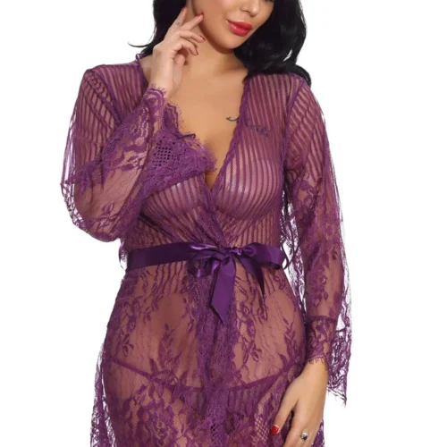 3WISHES Floral And Stripes Robe Lingerie