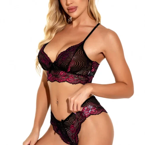 3WISHES Lacy Contrast Bra Set