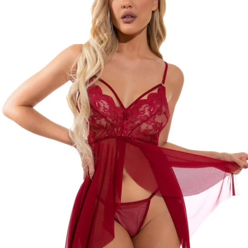 3WISHES Lingerie Mesh And Lace Flutter Babydoll
