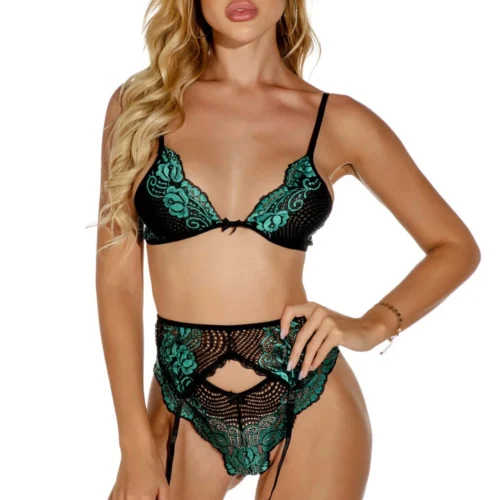 3WISHES Romantic Emerald Bra Set Lingerie