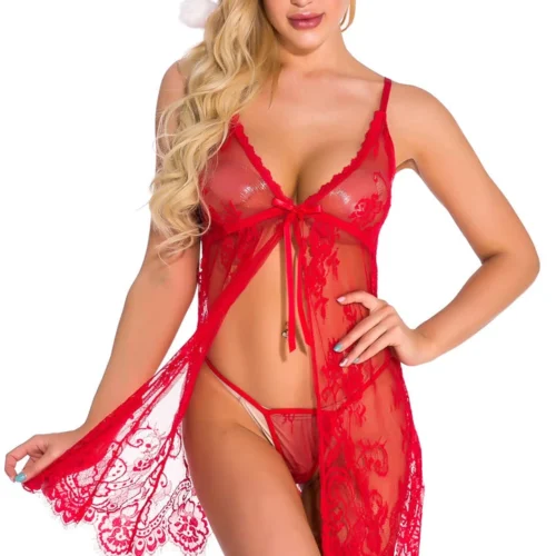 3WISHES Lingerie Patterned Lace And Mesh Babydoll