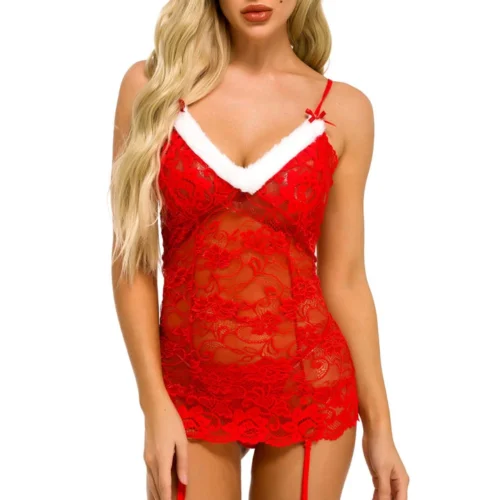 3WISHES Lingerie Santa's Favorite Lace Chemise
