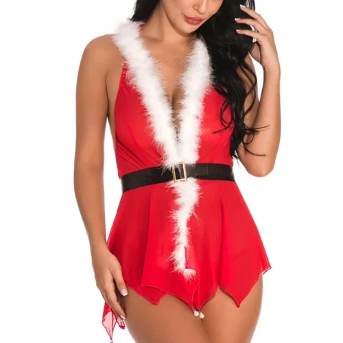3WISHES Hooded Santa Lingerie Babydoll Babydoll Lingerie