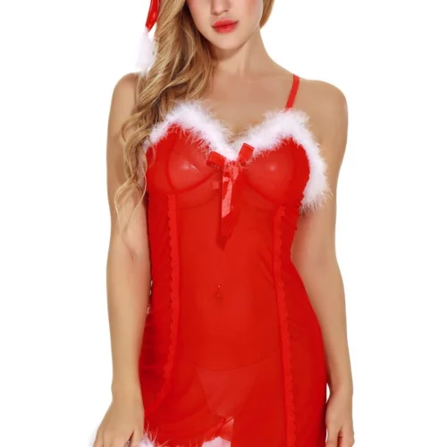 3WISHES Holiday Chemise Set Lingerie