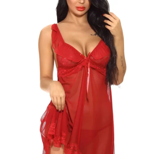 3WISHES Lingerie Ruffled Mesh Babydoll