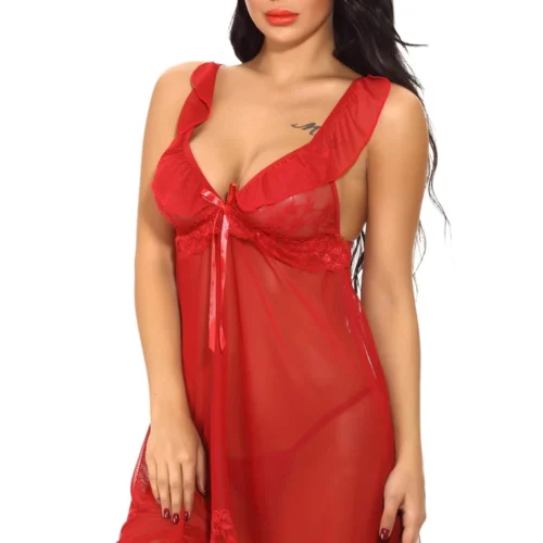 3WISHES Lingerie Ruffled Mesh Babydoll