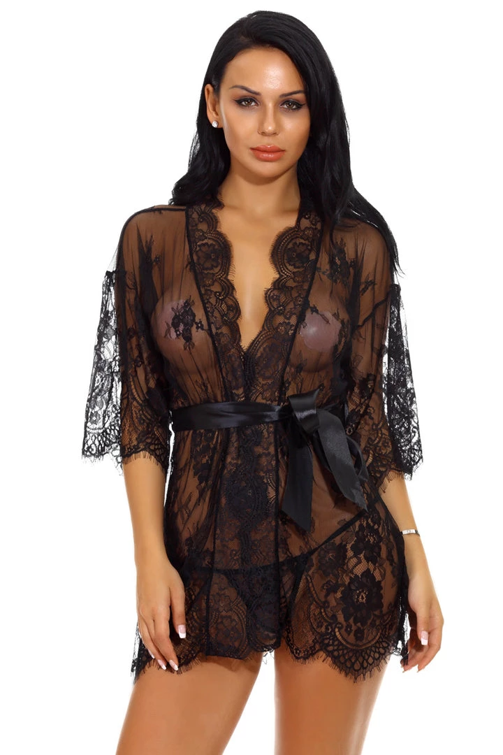 3WISHES Eyelash Lace And Mesh Robe 3 3WISHES Eyelash Lace And Mesh Robe