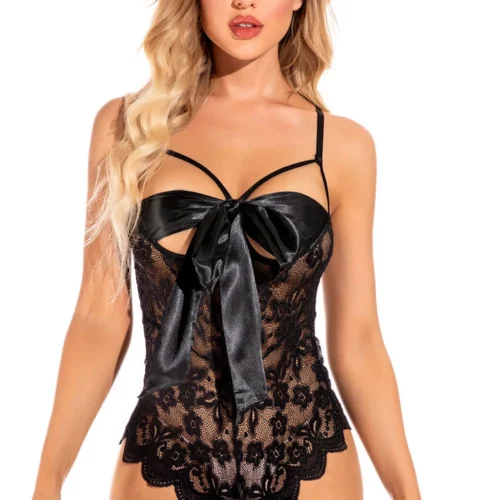 3WISHES Bow Front Bodysuit Lingerie