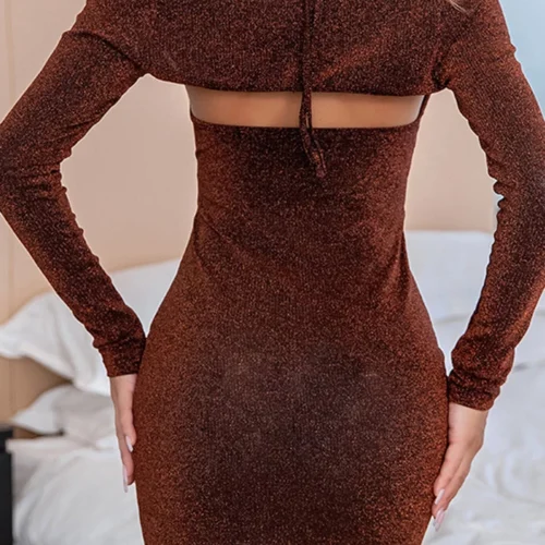 3WISHES Clothing Red Ribbed Dress And Shrug