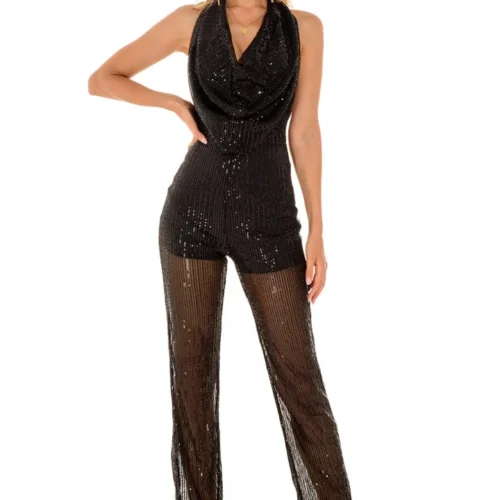 3Wishes Glam Glitter Jumpsuit Dresses
