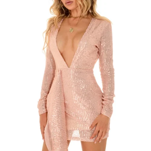 3Wishes Long Sleeve Glitter Wrap Dress